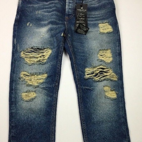 Indigo Distressed Boyfriend Fit Jeans - Picture 7 of 8